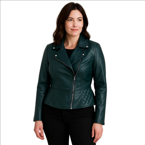 NY&C Faux Leather Peplum Jacket Dark Green Small
